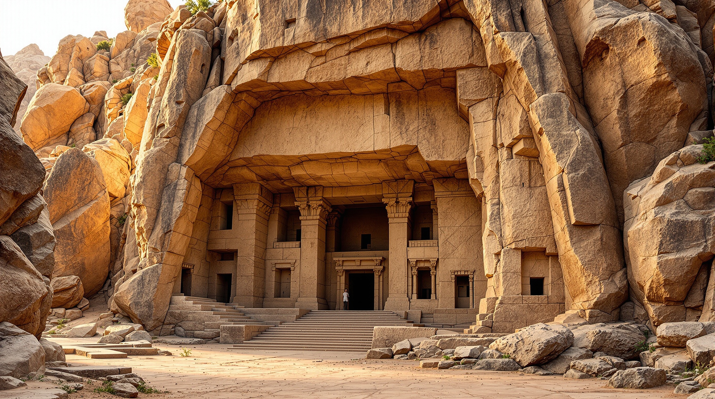 Barabar Caves entrance carved into massive rock formation